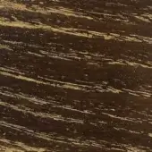 Ash veneer sample, dark brown with golden striations, displaying a linear open-pore grain and distressed metallic finish.
